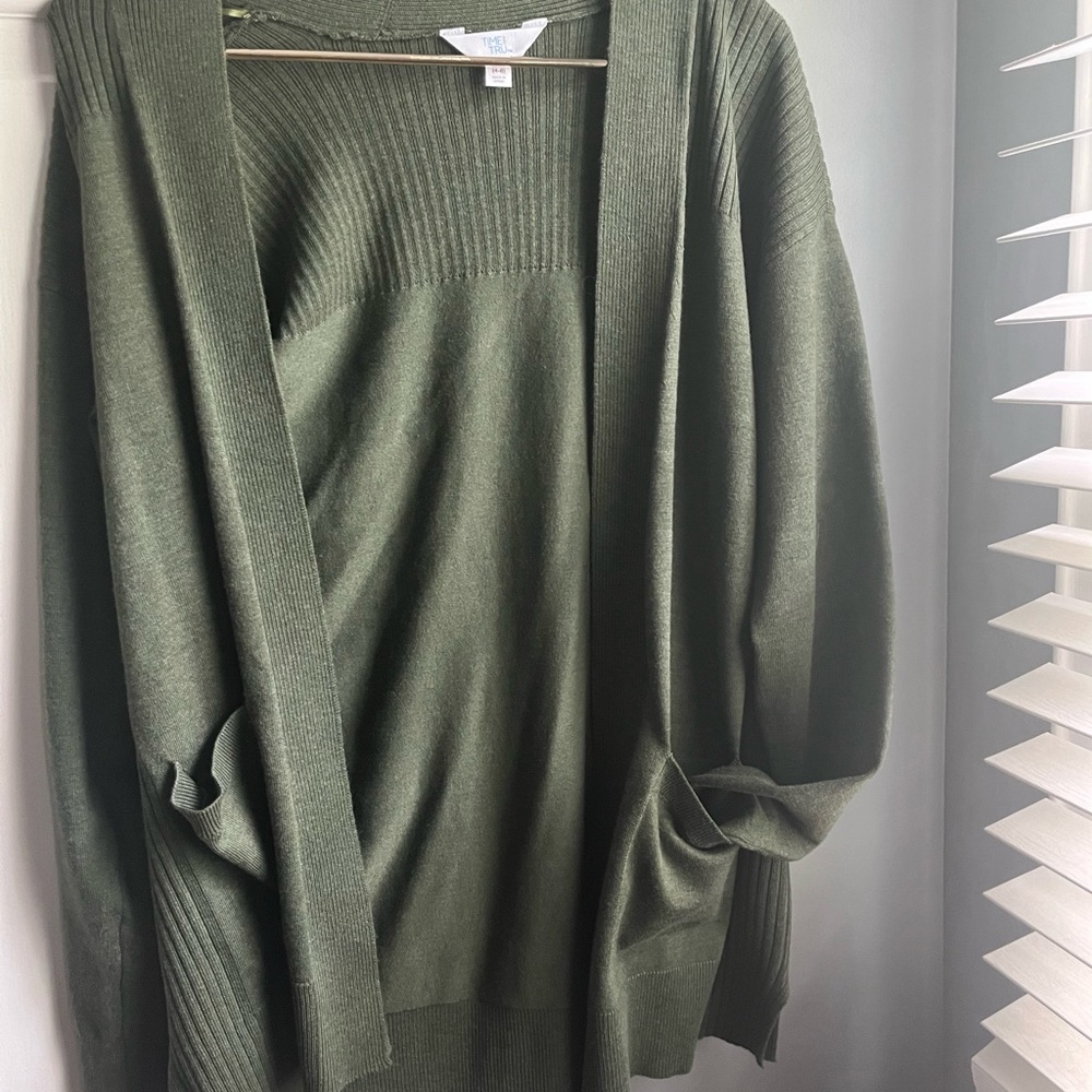 Time and Tru Olive Cardigan Sweater